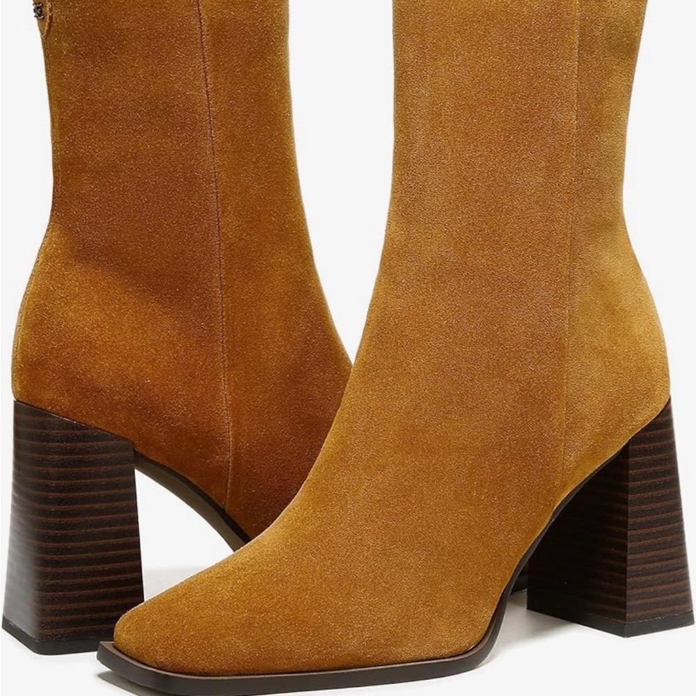 Sam Edelman Suede Block Heel Ankle Boots in Cognac